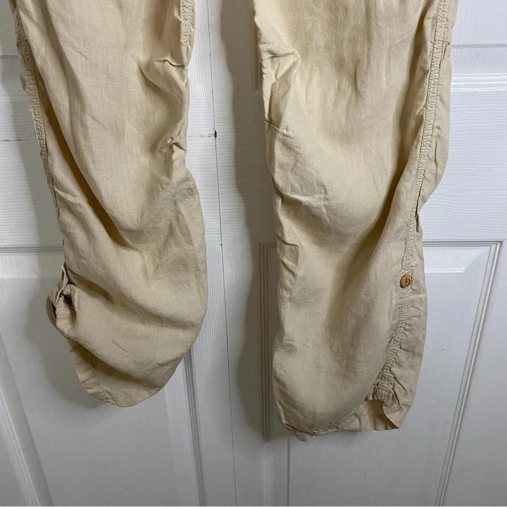 Banana Republic Sand Linen Cargo Pants Straight Leg Boho Adjustable Length size2